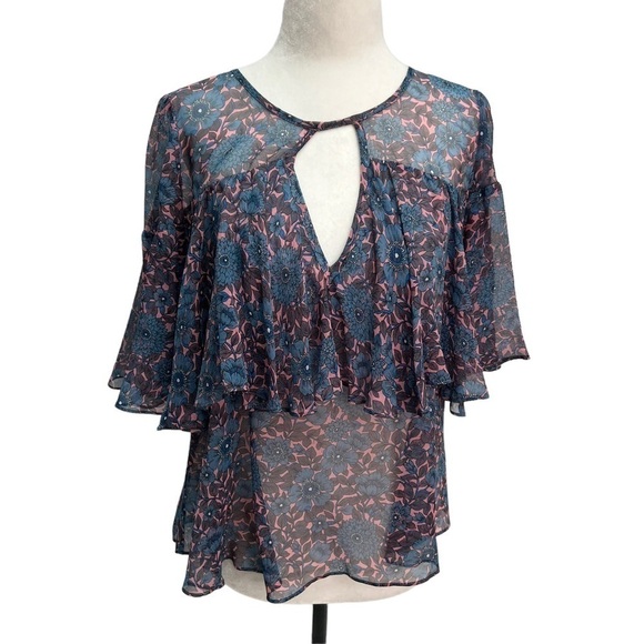 Rebecca Taylor Shibori Printed Silk Ruffle Blouse Size S - Picture 5 of 13